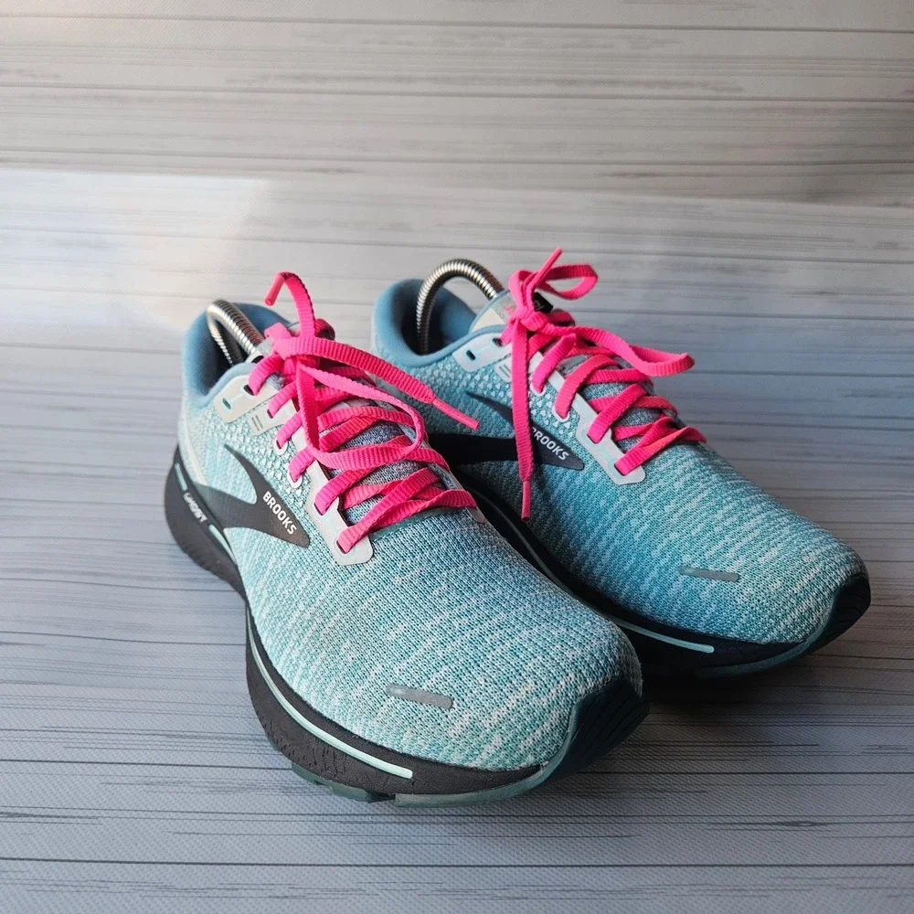 Brooks Ghost 14 Running Shoes Womens 9 Blue Pink Athletic Sneakers 1203561B141